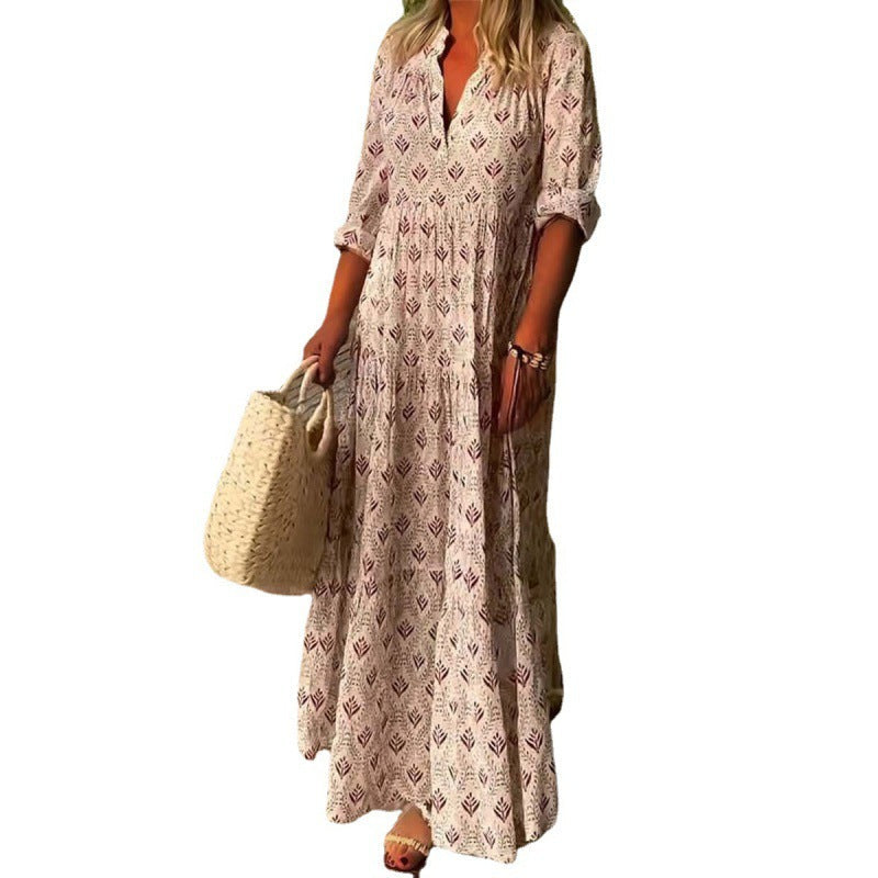 Damen Maxikleid mit schickem V-Ausschnitt und lockerer Passform Drune