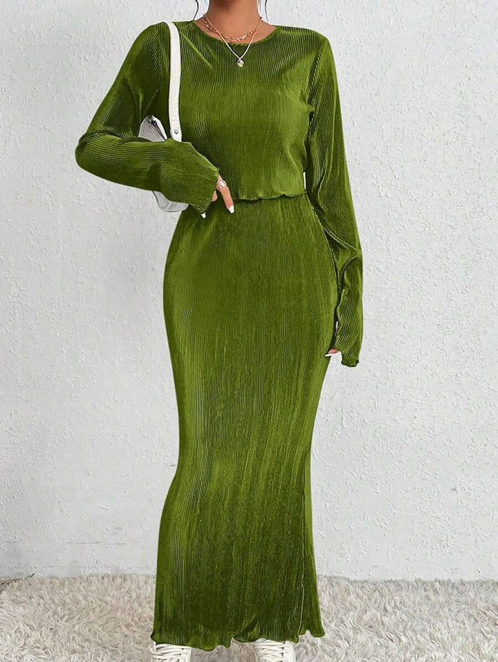 Damen Elegantes und figurbetontes Maxikleid mit langen Ärmeln Drune