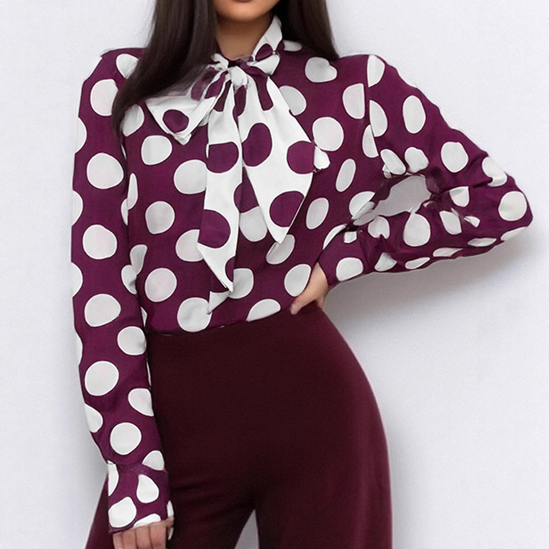 Damen Bluse mit Schleifenkragen und ausgefallenem Punktemuster Drune
