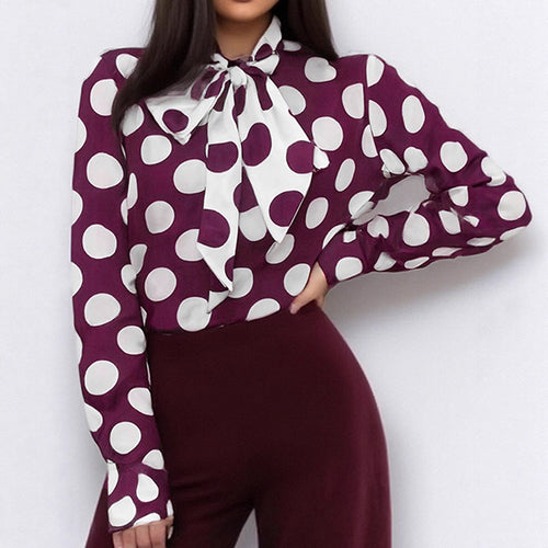 Damen Bluse mit Schleifenkragen und ausgefallenem Punktemuster Drune