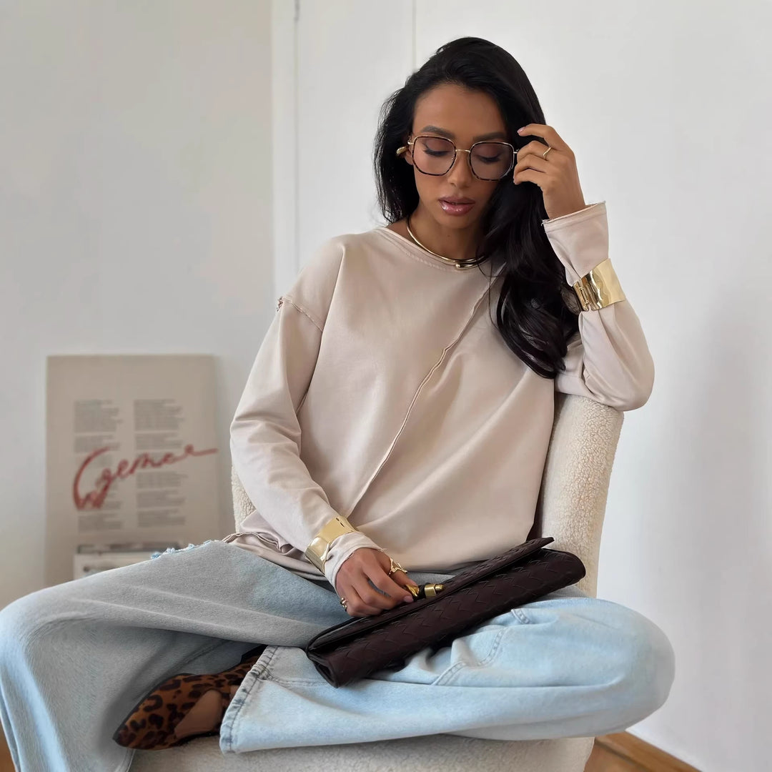 Damen Oversized Longsleeve mit schräger Naht und überschnittenen Schultern Drune