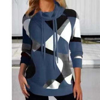Damen Geometrischer Kapuzenpullover mit Kordelzug, Longline-Schnitt und Seitentaschen Drune