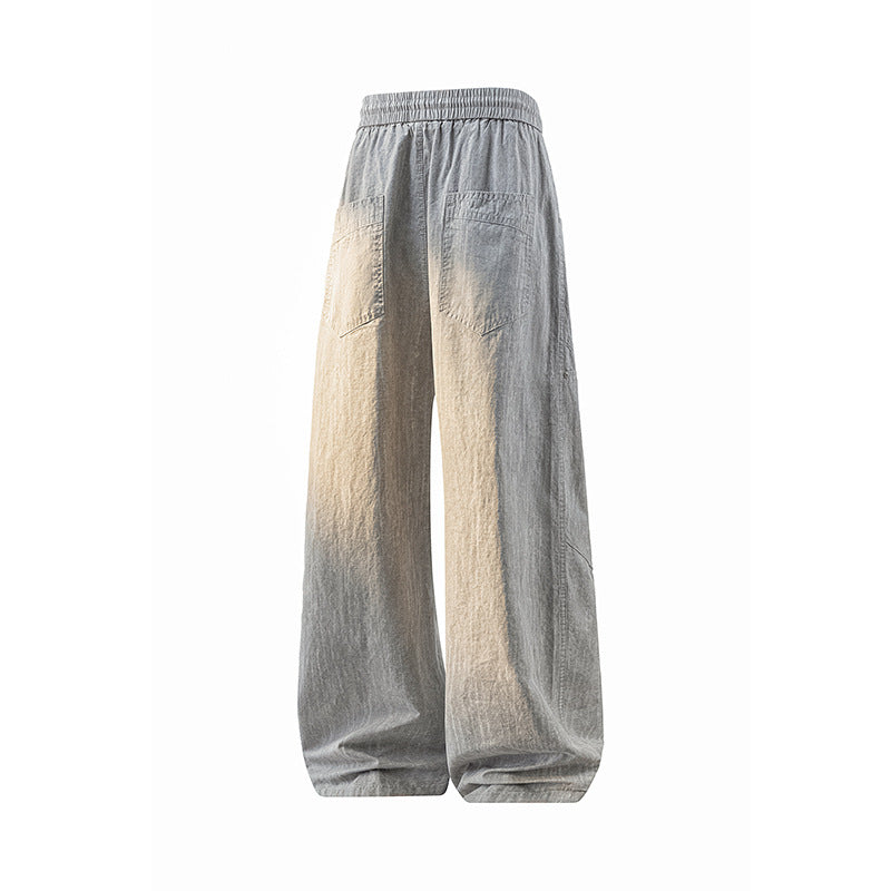 Damen Weite Leinenoptik-Hose mit elastischem Bund und aufgesetzten Taschen Drune