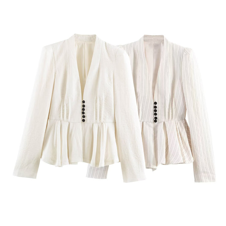 Damen Taillierte Blazerjacke mit tiefem V-Ausschnitt, Schößchen und Zierknopfleiste Drune