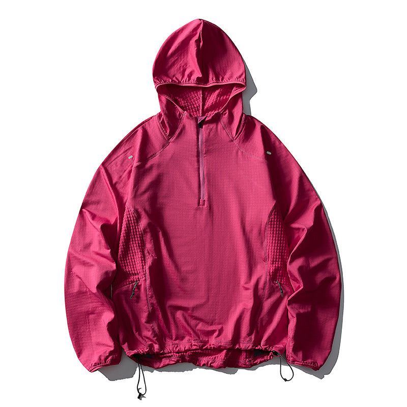 Unisex Leichter Oversize Kapuzenpullover mit Halbzip, gesteppte Einsätze und Tunnelzug Drune