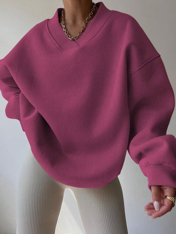 Damen Oversized V-Ausschnitt Sweatshirt mit verstärktem Rippkragen und extraweitem Cut Drune