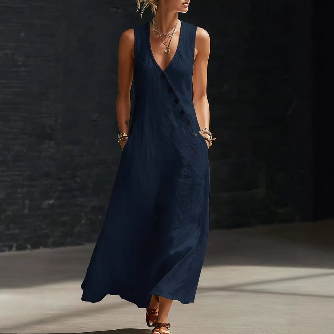 Damen Langarmkleid mit seitlichem Schlitz und Knopfdetails Drune