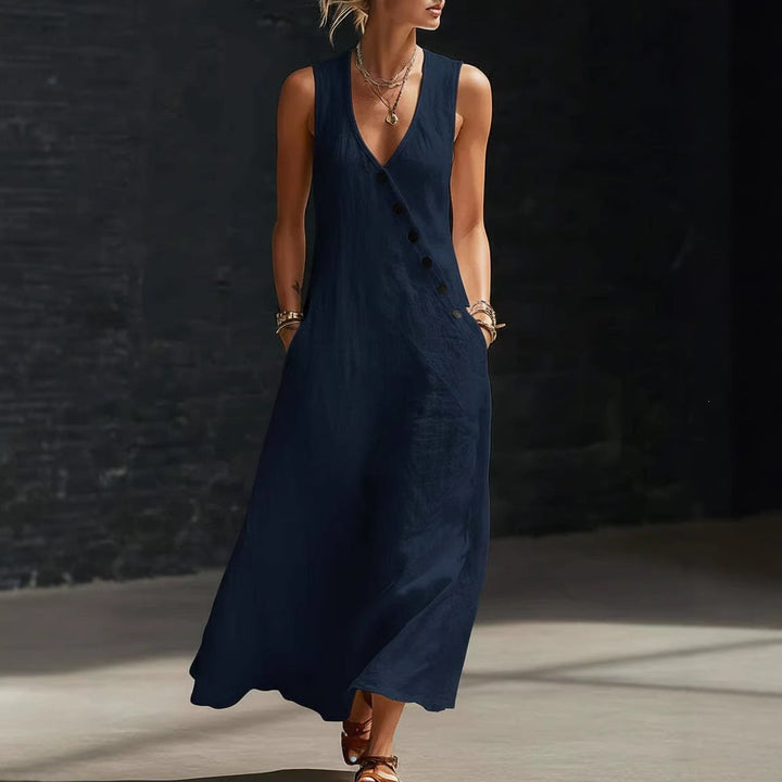 Damen Langarmkleid mit seitlichem Schlitz und Knopfdetails Drune