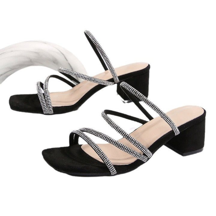 Damen Elegante Sandalen mit funkelnden Riemen und blockiertem Absatz Drune