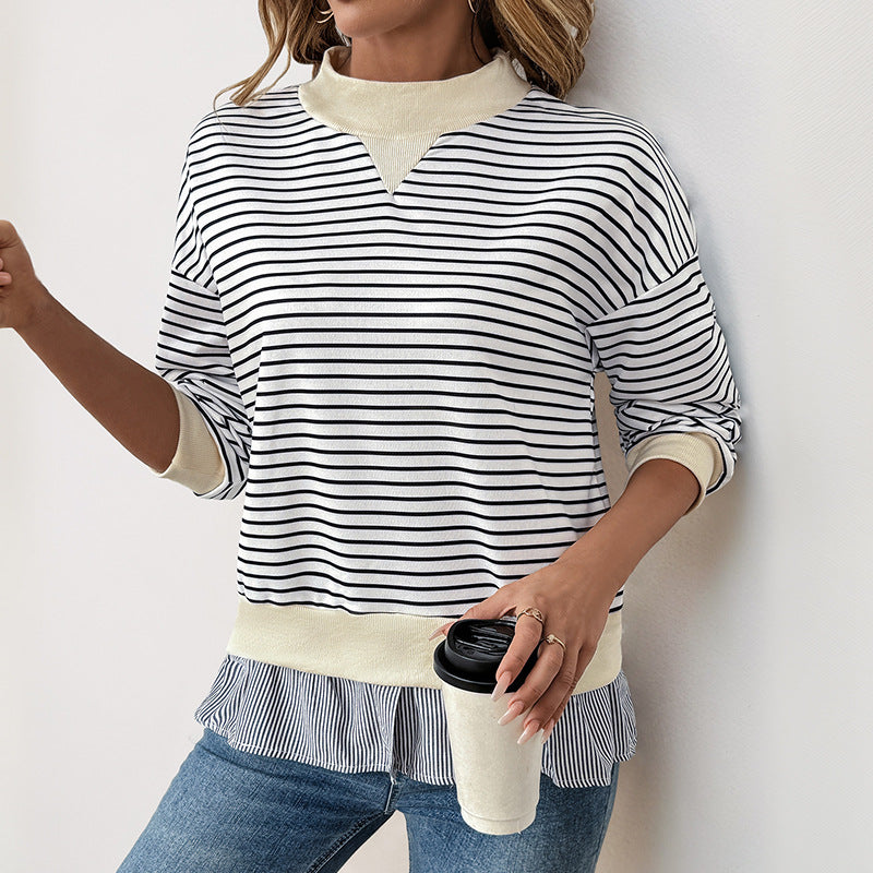 Damen Lässiges Ringel-Sweatshirt mit Lagenoptik-Saum Drune