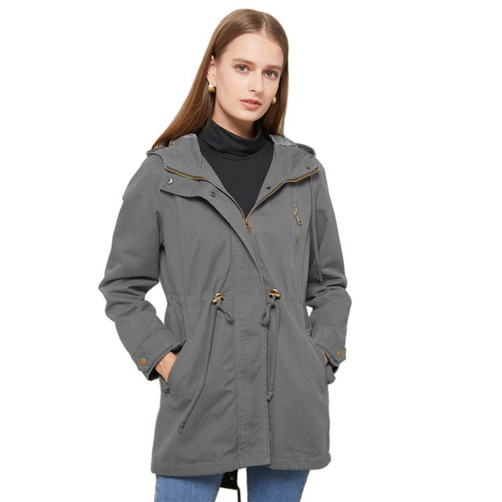 Damen nan leichter Parka mit Kapuze, Kordelzug und verdecktem Reißverschluss Drune