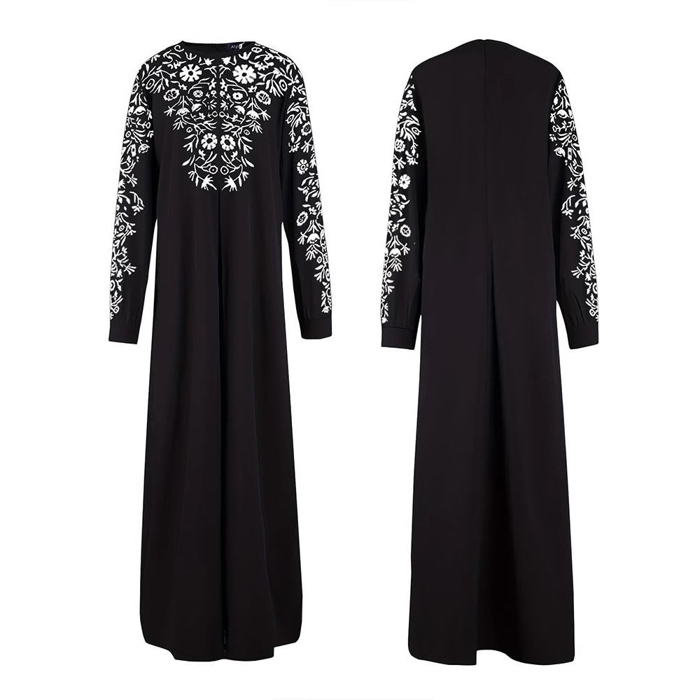 Damen Maxikleid mit kunstvoller Stickerei und eleganten langen Ärmeln Drune