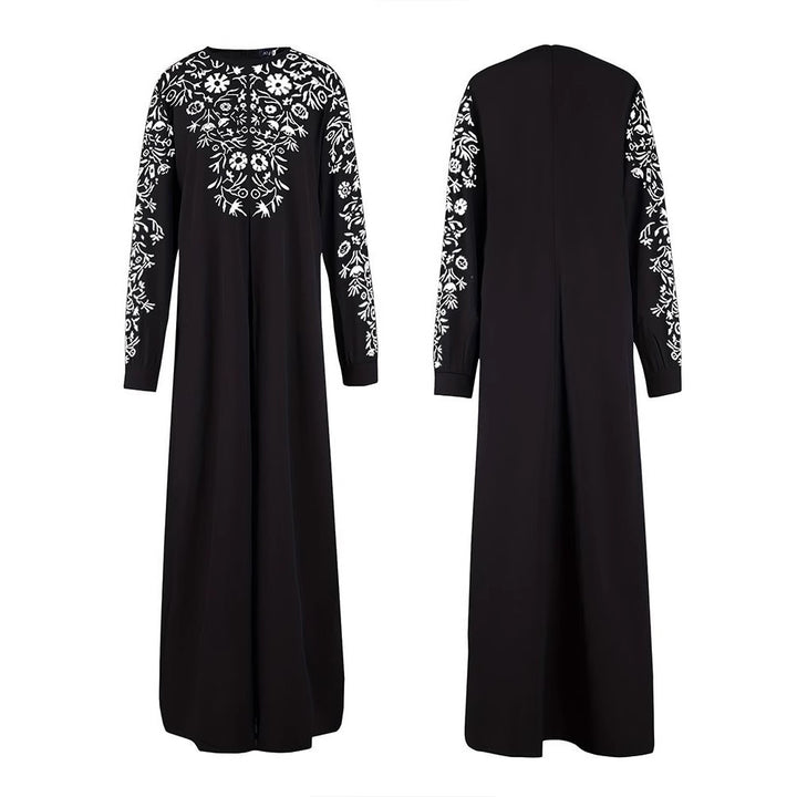 Damen Maxikleid mit kunstvoller Stickerei und eleganten langen Ärmeln Drune