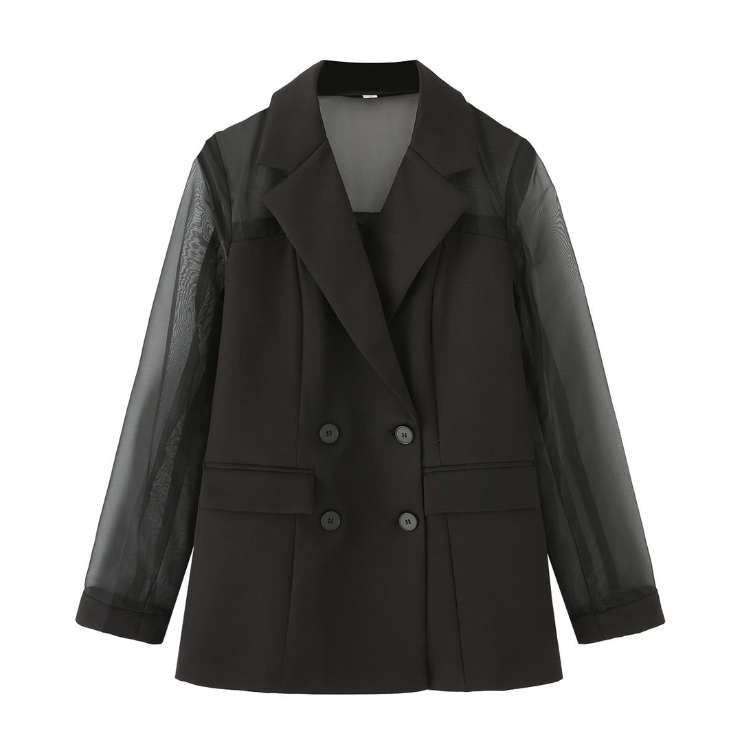 Damen elegante Blazerjacke mit transparenten Ärmeln Drune