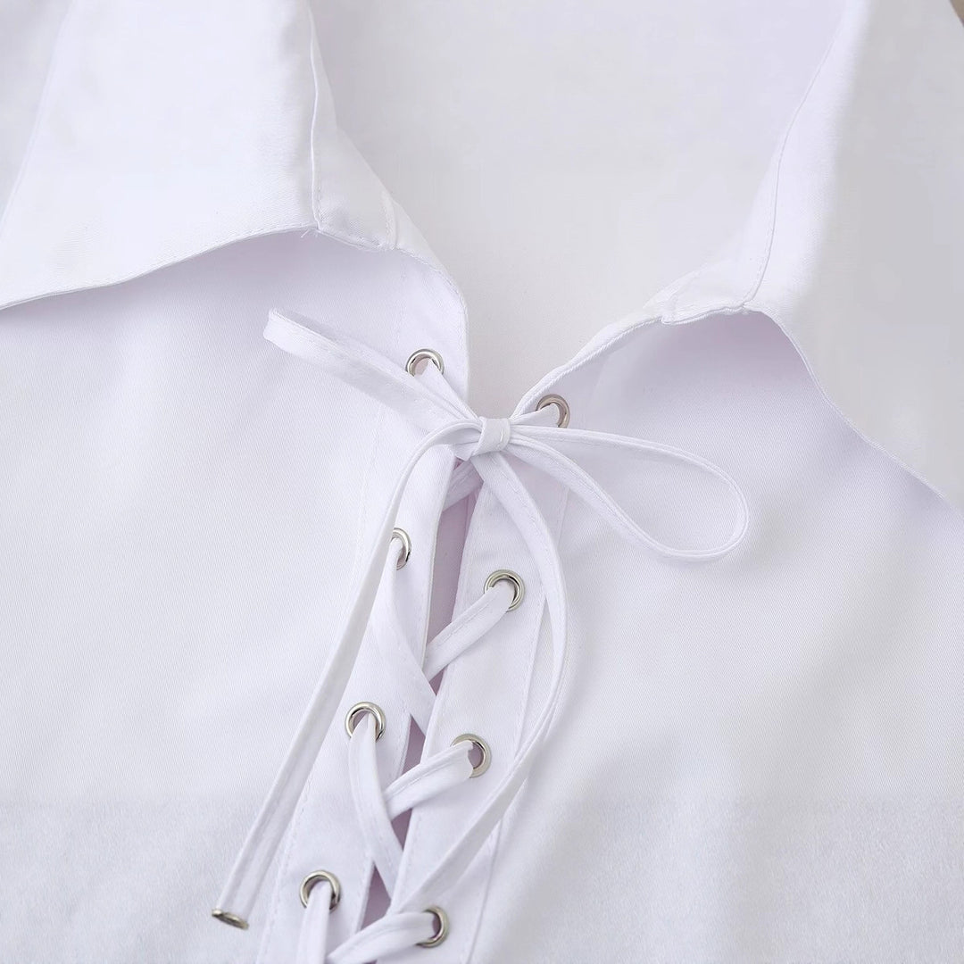 Damen Bluse mit dekorativen Schnürdetails Drune