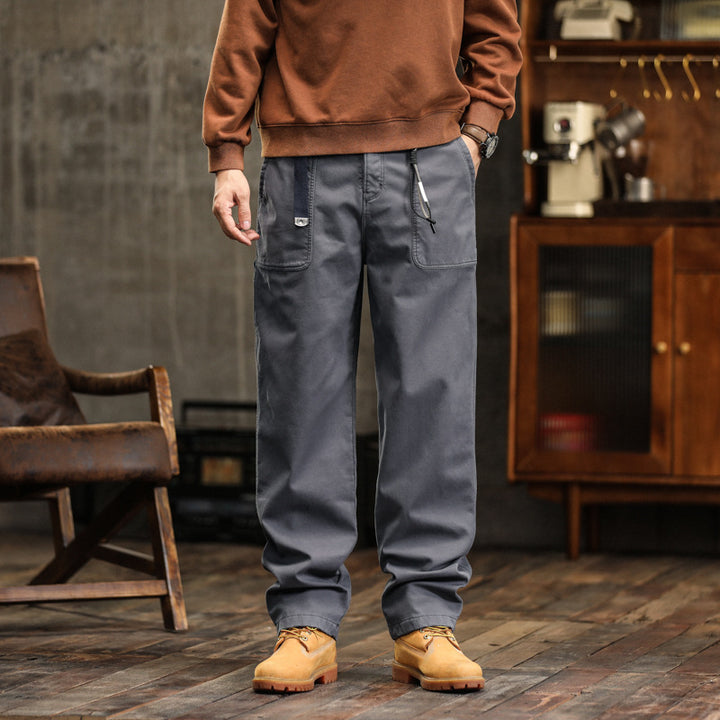 Herren Lockere Canvas-Cargohose mit Tunnelzugbund und aufgesetzten Fronttaschen Drune