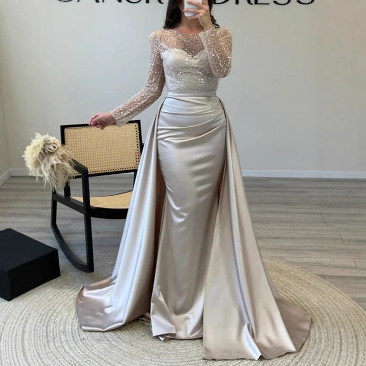 Damen Glamouröses Abendkleid mit funkelnden Perlen und fließendem Rock Drune