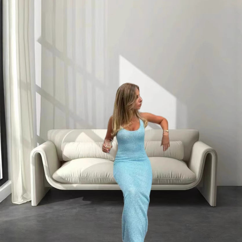 Damen nan Säulenmaxikleid mit schlankem körpernahem Schnitt und schmalen Trägern Drune