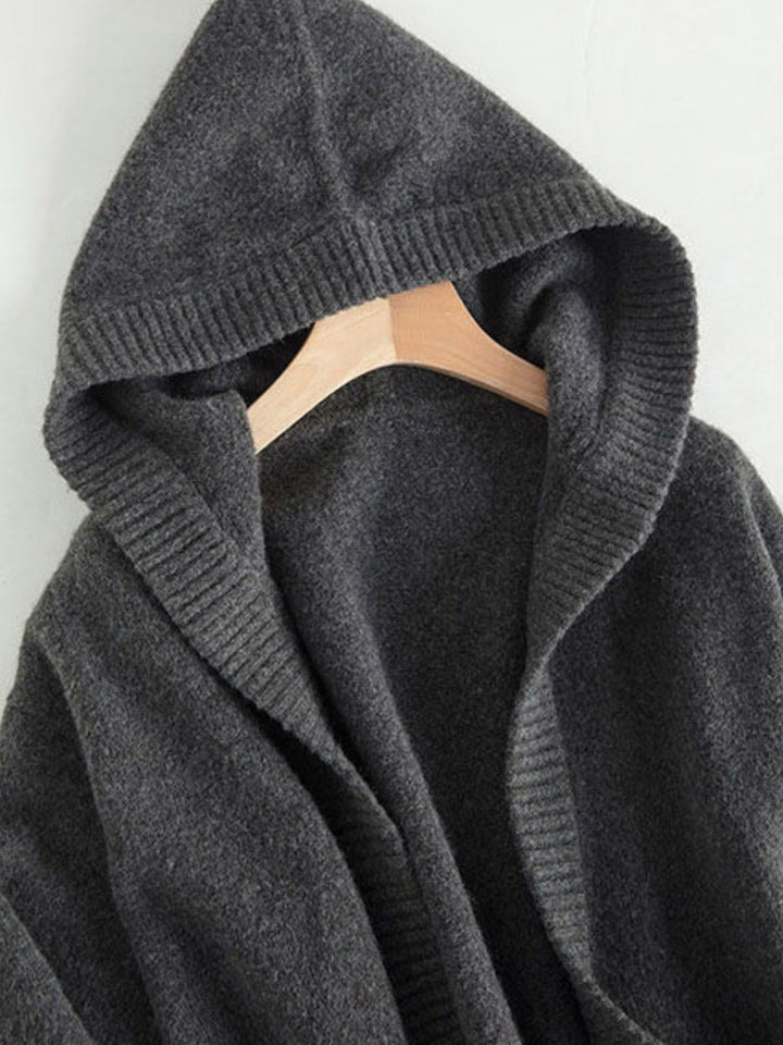 Damen Oversize Kapuzencardigan im Kaschmir‑Look mit offenem Fall und breiter Rippe Drune