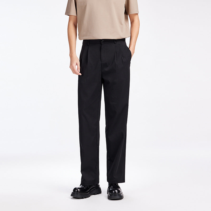 Herren Elegante Bundfalten-Stoffhose mit hoher Bundhöhe, Bügelfalte und geradem Bein Drune