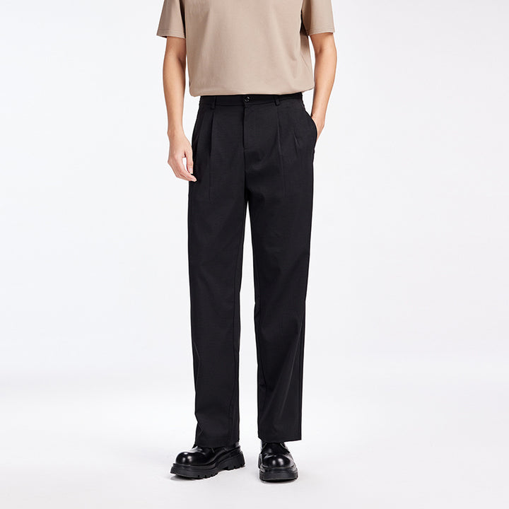 Herren Elegante Bundfalten-Stoffhose mit hoher Bundhöhe, Bügelfalte und geradem Bein Drune