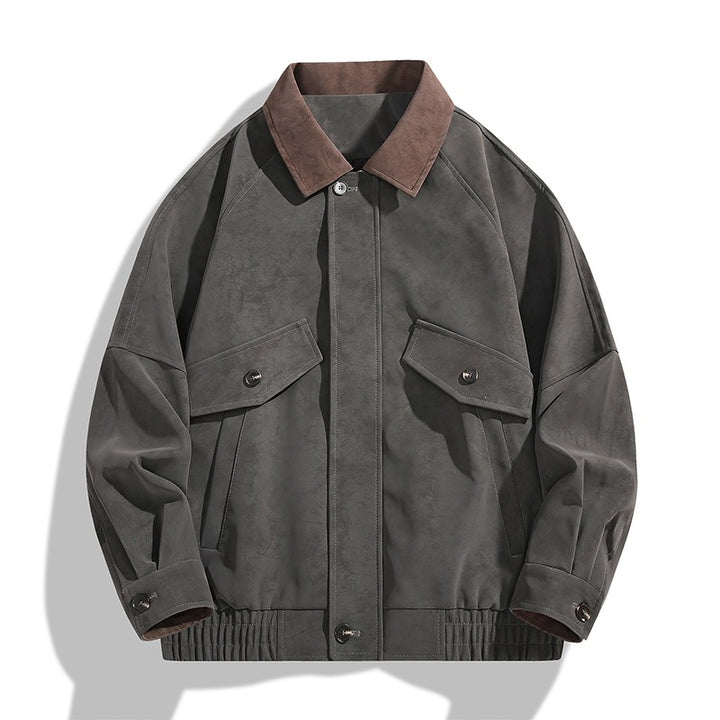 Herren Boxy-Utility-Jacke im Velours-Look mit Kontrastkragen, Pattentaschen & elastischem Saum Drune