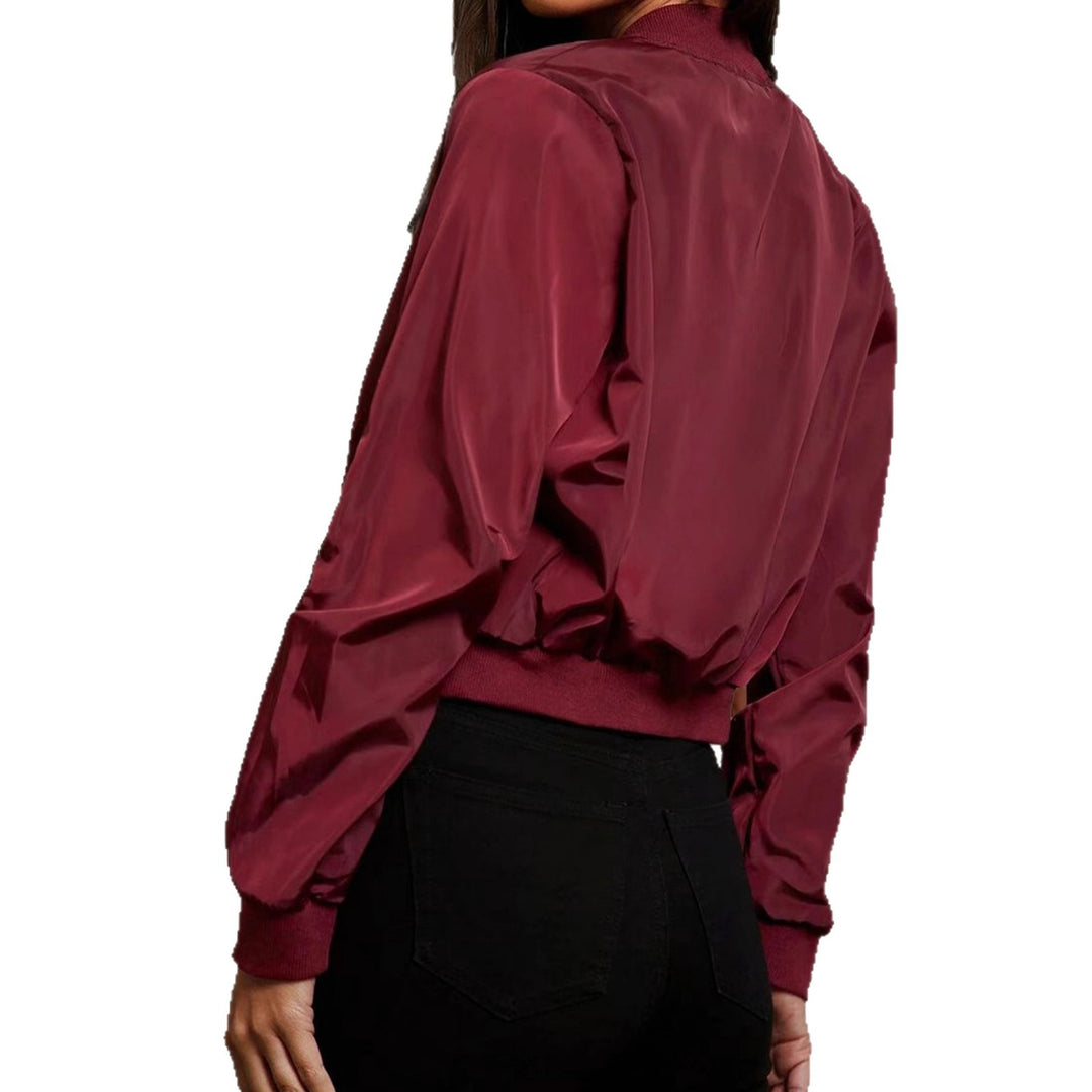 Damen Cropped Bomberjacke aus Satinoptik mit Ärmeltasche und elastischem Saum Drune
