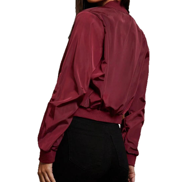 Damen Cropped Bomberjacke aus Satinoptik mit Ärmeltasche und elastischem Saum Drune