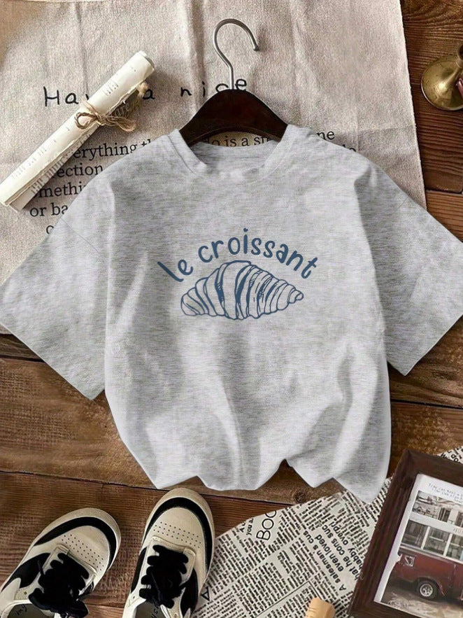 Damen Casual Grafik T-Shirt mit Croissant Design Drune