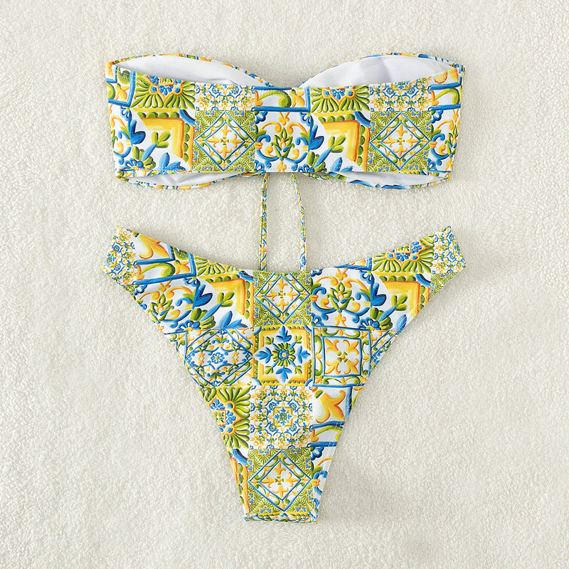 Damen Bandeau-Bikini mit raffiniertem Bindedetail und floralem Druck Drune