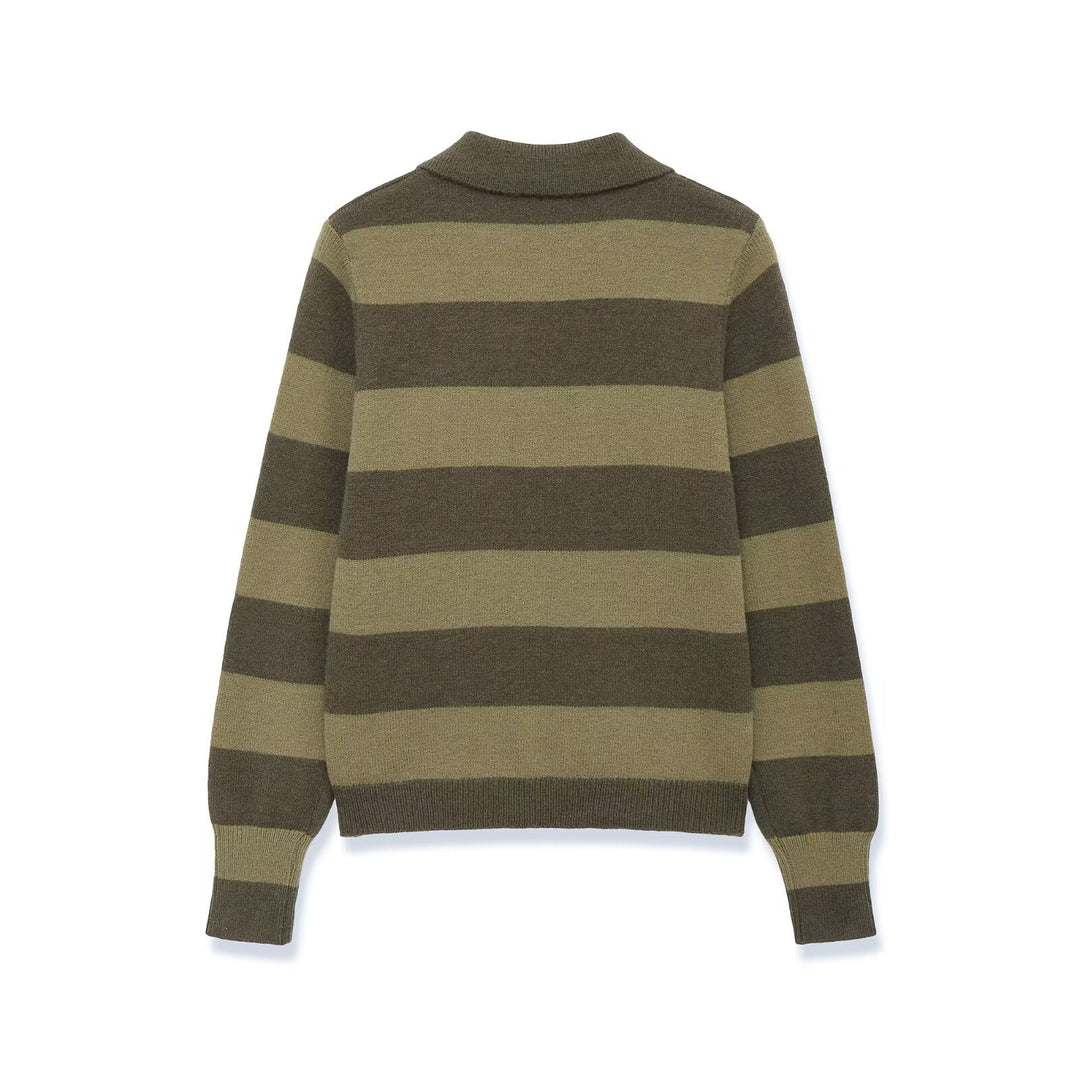 Damen Gestreifte Strickcardigan mit Hemdkragen und Knopfleiste Drune