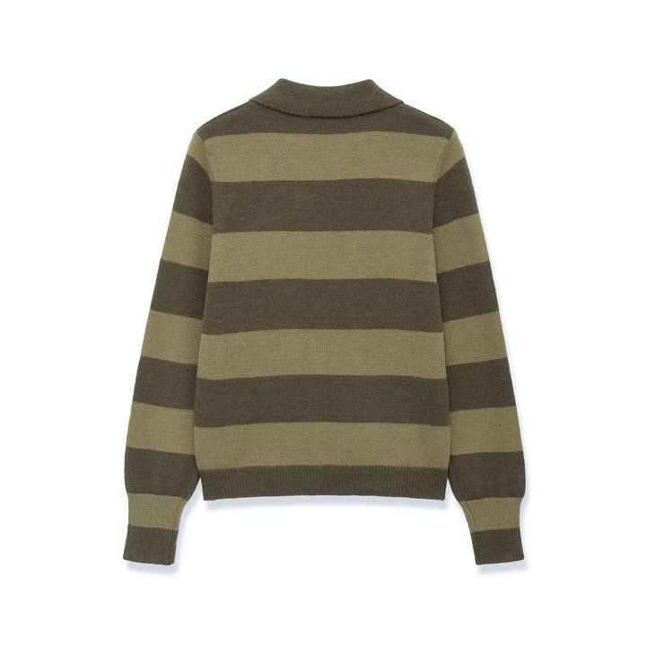 Damen Gestreifte Strickcardigan mit Hemdkragen und Knopfleiste Drune