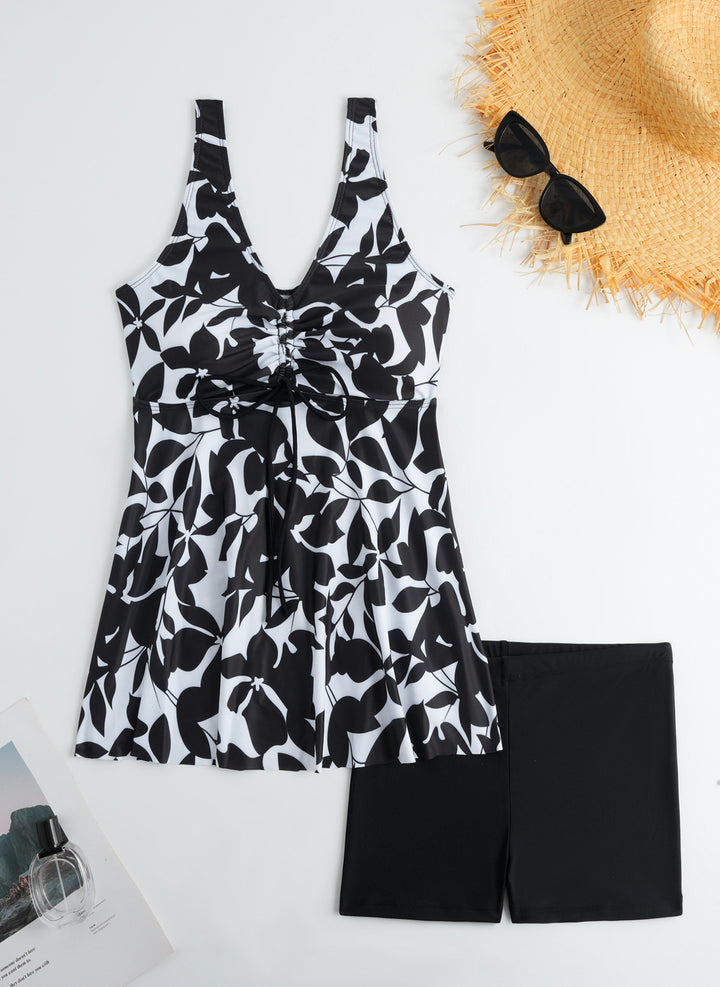 Damen Tankini-Set mit modischem Volant und grafischem Pfauenmuster Drune