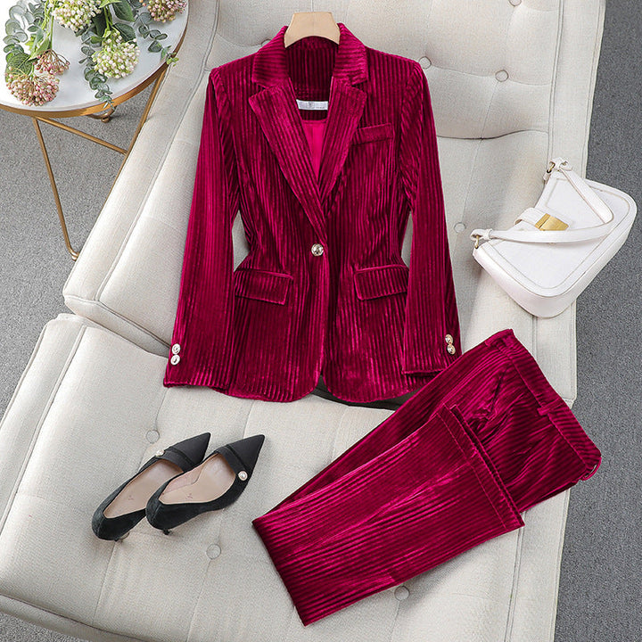 Drune | Blazer Kleid Satz Taillierte Passform Samtfinish Formeller Stil