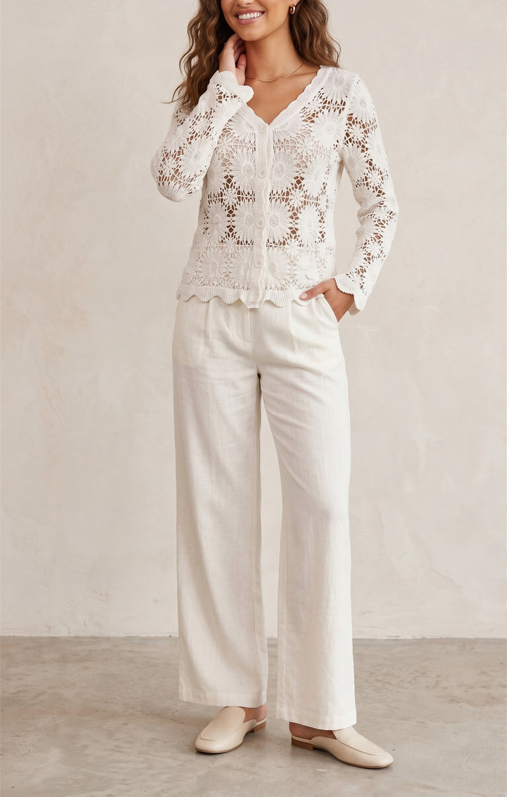 Damen filigrane Häkel-Cardigan Drune