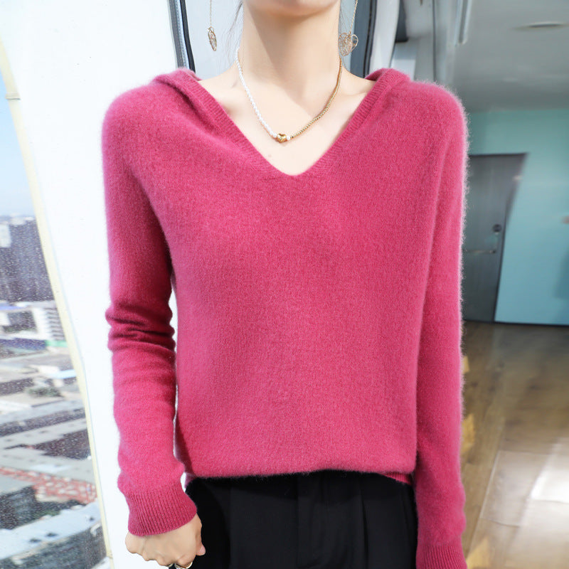 Damen Kuscheliger Kapuzenpullover im Angora‑Look mit feinem Rippbund Drune