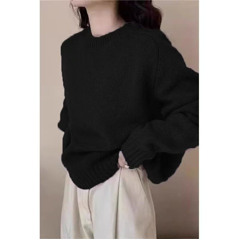 Damen lässiger Strickpullover mit Rundhalsausschnitt und weichem Material Drune