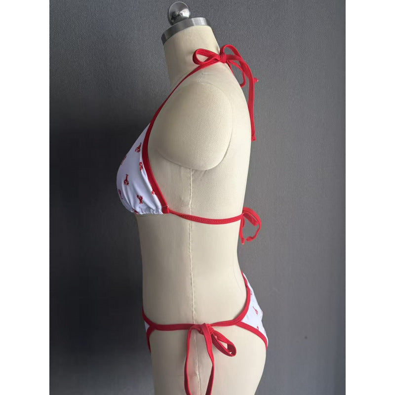 Damen Triangel-Bikini mit verspieltem Hummerdesign und verstellbaren Bändern Drune