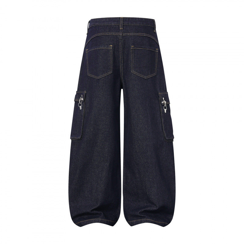 Damen Ballonförmige Cargo-Jeans mit hoher Taille, weitem Bein und aufgesetzten Klappentaschen Drune