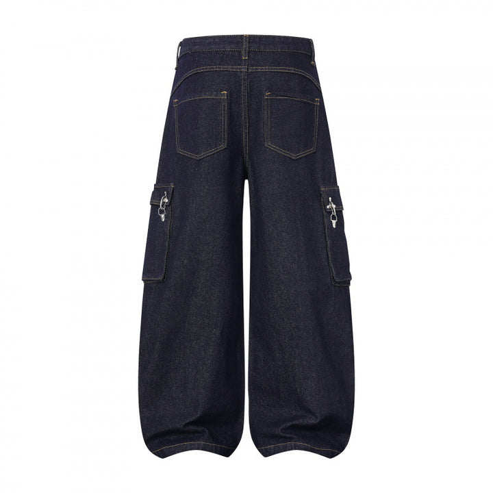 Damen Ballonförmige Cargo-Jeans mit hoher Taille, weitem Bein und aufgesetzten Klappentaschen Drune