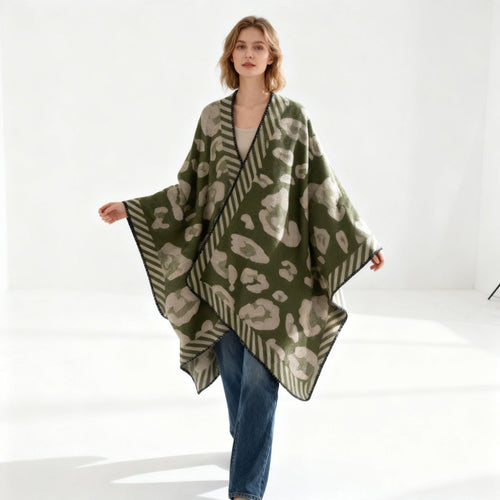 Damen Strukturierter Jacquard‑Capeponcho im Oversize‑Fall mit kontrastierter Kettelkante Drune