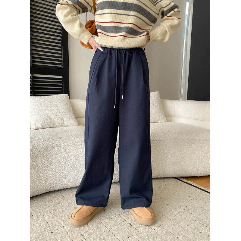 Damen lässige Wide-Leg-Hose mit elastischem Bund und Zugband Drune