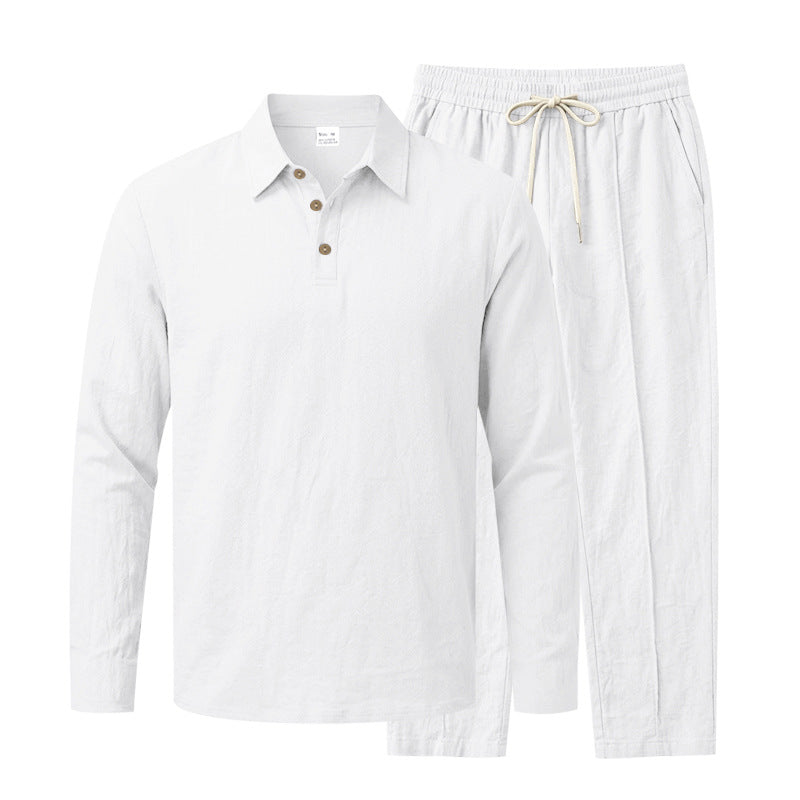 Herren Langarm-Henley-Lounge-Set aus leichter Baumwollmischung mit Kordelzug Drune
