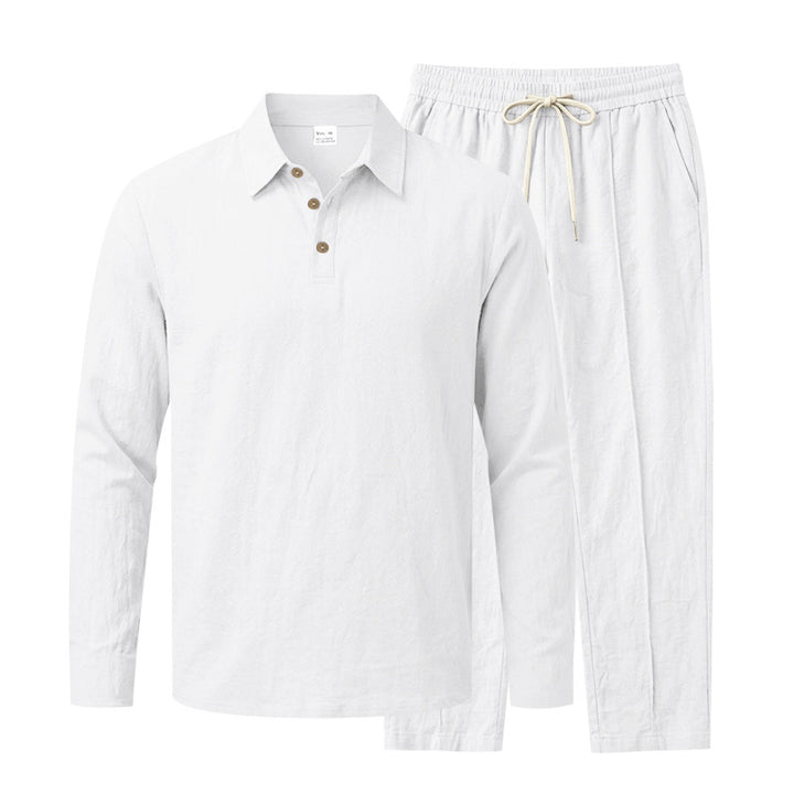 Herren Langarm-Henley-Lounge-Set aus leichter Baumwollmischung mit Kordelzug Drune