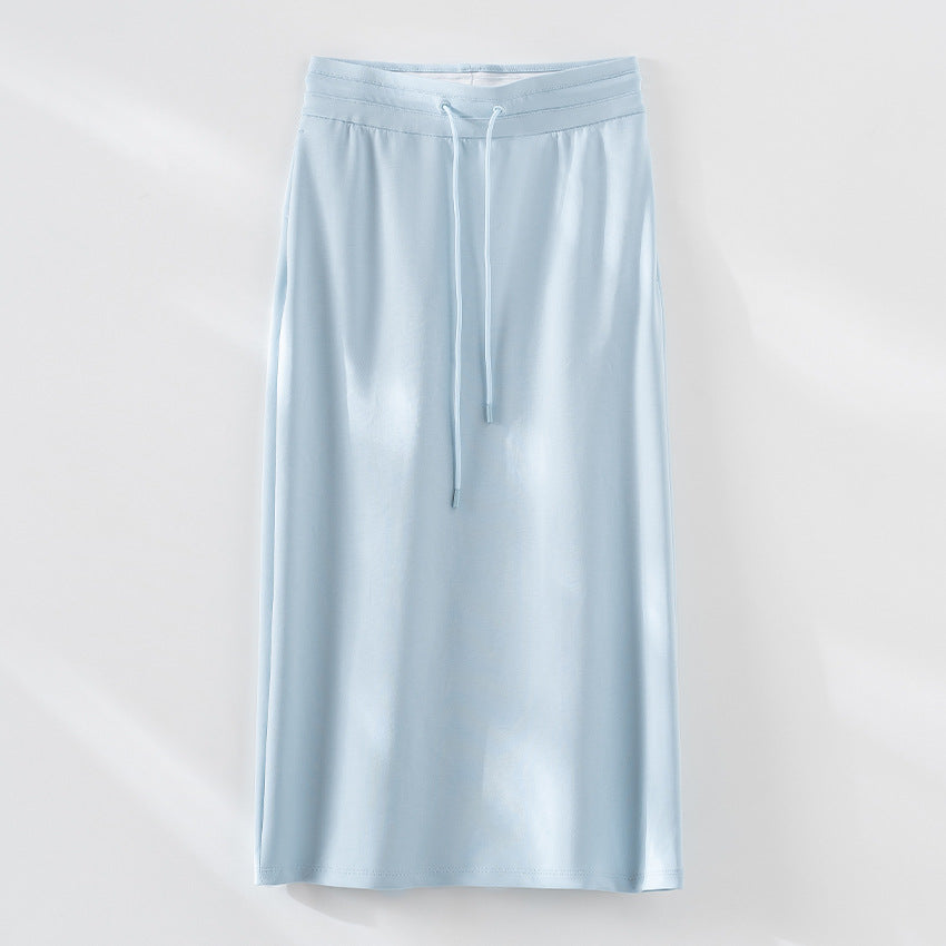 Damen Jersey-Midirock mit elastischem Tunnelzugbund und geradem Fall Drune