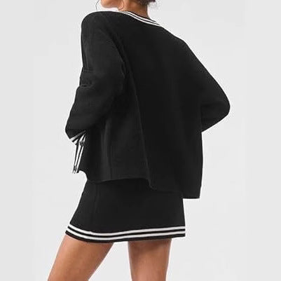 Damen Waffelstrick Cardigan mit sportlichem V-Ausschnitt und Brusttasche Drune