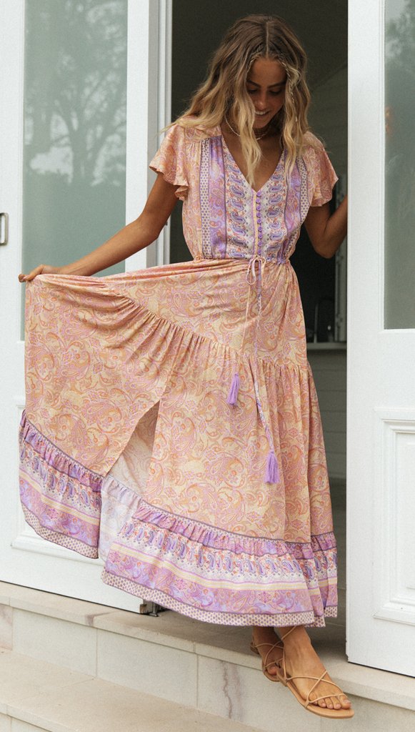 Damen luftiges Sommerkleid mit verspielten Volant-Ärmeln und elastischem Taillenzug Drune