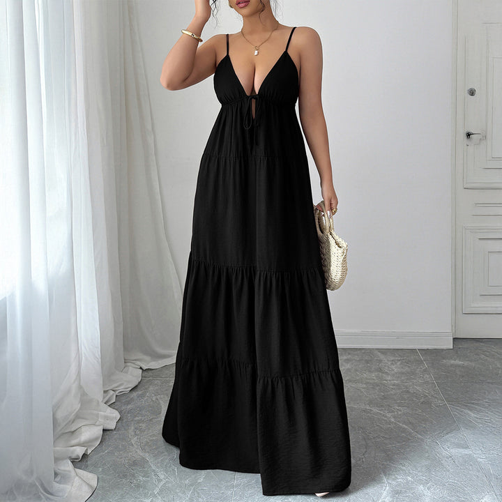 Damen Elegantes Maxikleid mit verstellbaren Spaghettiträgern und Rüschendetails Drune