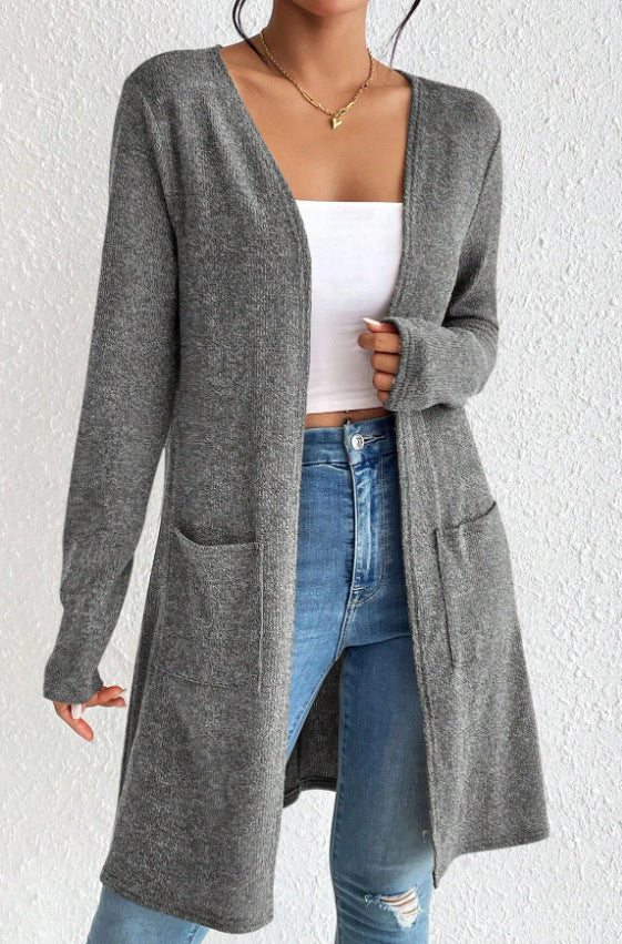 Damen nan offener Longcardigan mit aufgesetzten Taschen und weichem Feinstrick Drune