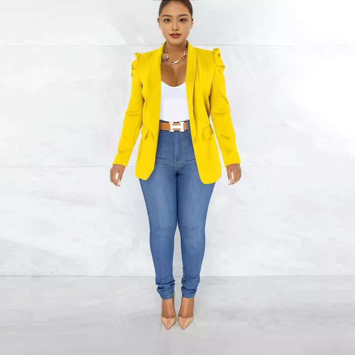 Damen Eleganter Blazer mit Schulterpolstern Drune